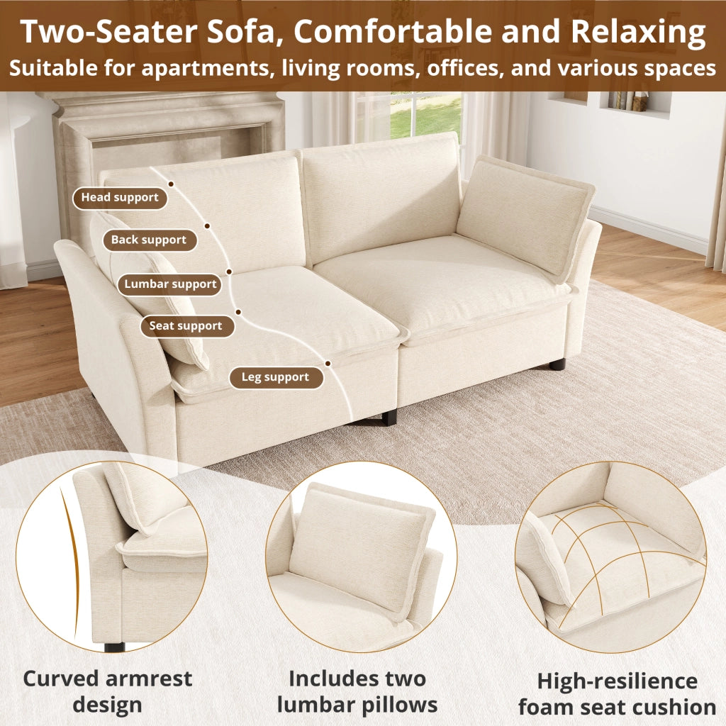 Divano modulare 3 e 2 posti in chenille con seduta ampia e cuscini per braccioli per soggiorno e lounge beige