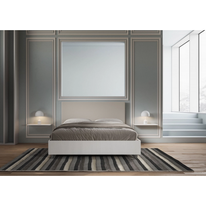 Letto Matrimoniale 160x200 cm struttura bianco frassino testata Level - Similpelle,Tortora,Con rete