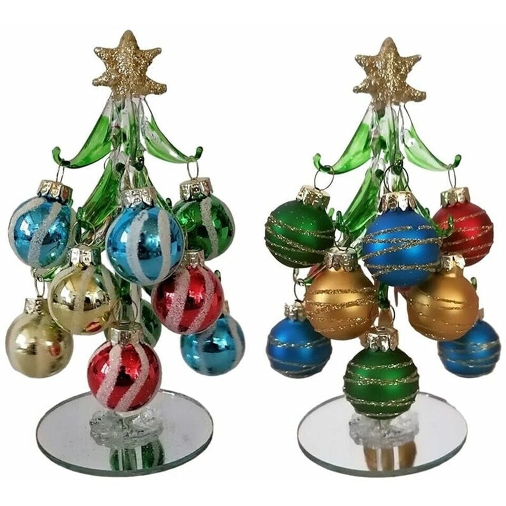 Trade Shop - Decorazione Natalizia Albero Di Natale 15cm In Vetro Con Palline Per Addobbi Casa Vetrine -