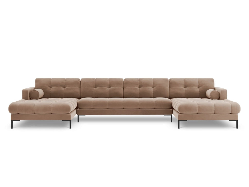 Cosmopolitan Design - Divano panoramico "Bali" 7 posti in velluto beige 