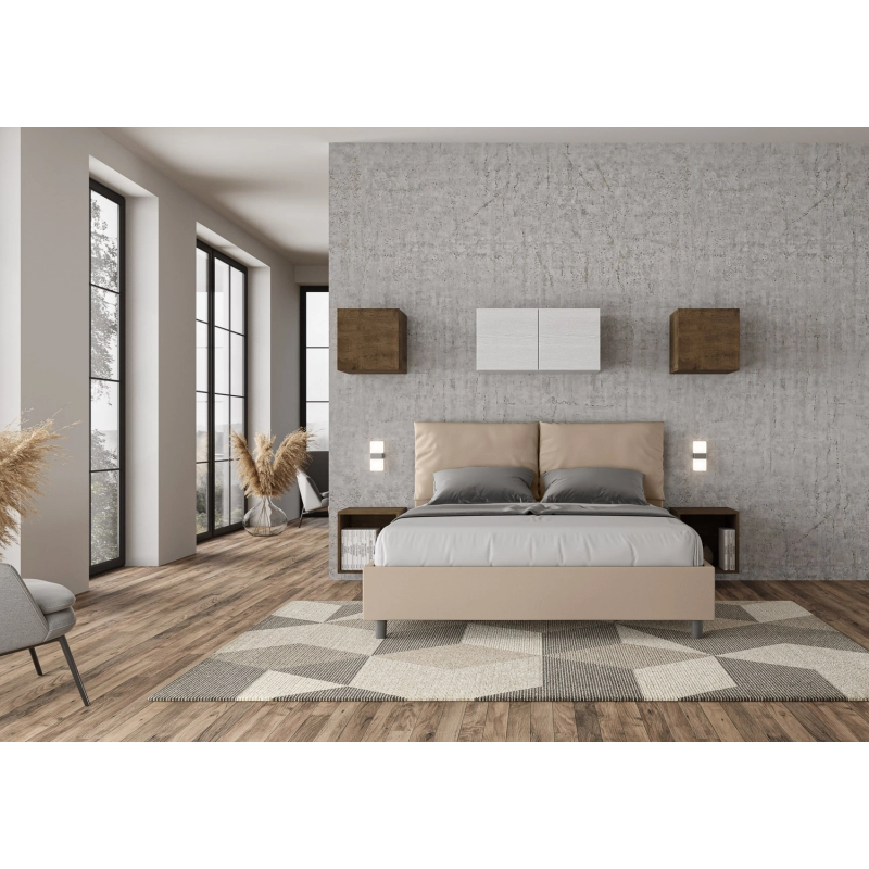 Letto imbottito Matrimoniale 160x190 cm Antea - Similpelle,Senza rete,Tortora