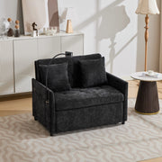 Divano letto convertibile con porta USB e supporto tablet, in lino spazzolato, Nero 109 × 72 × 83,5 cm