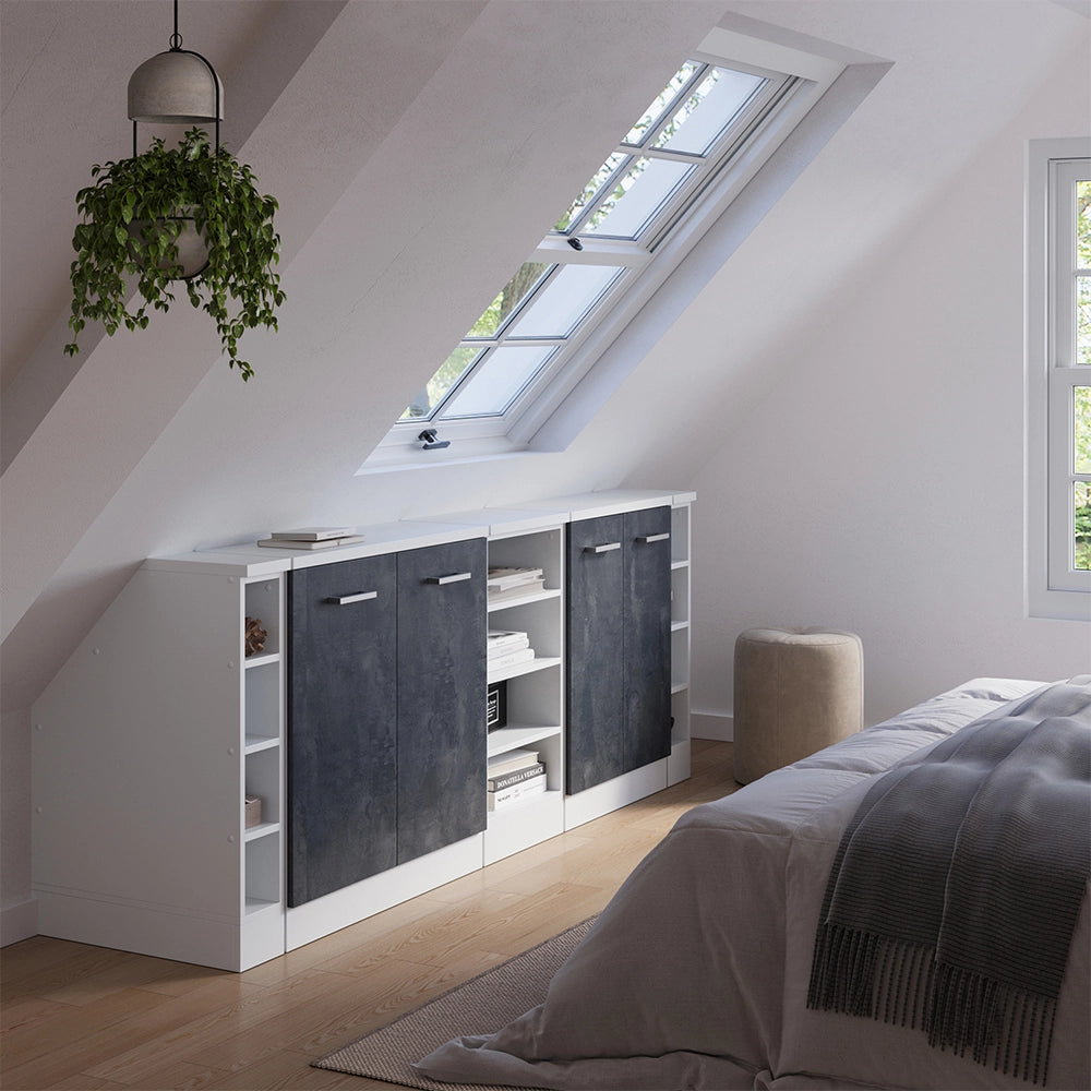 Set di mobili sottotetto Rion Calce nera/Bianco 210 cm Set di 5 carcasse armadio profondità 60 cm Vicco