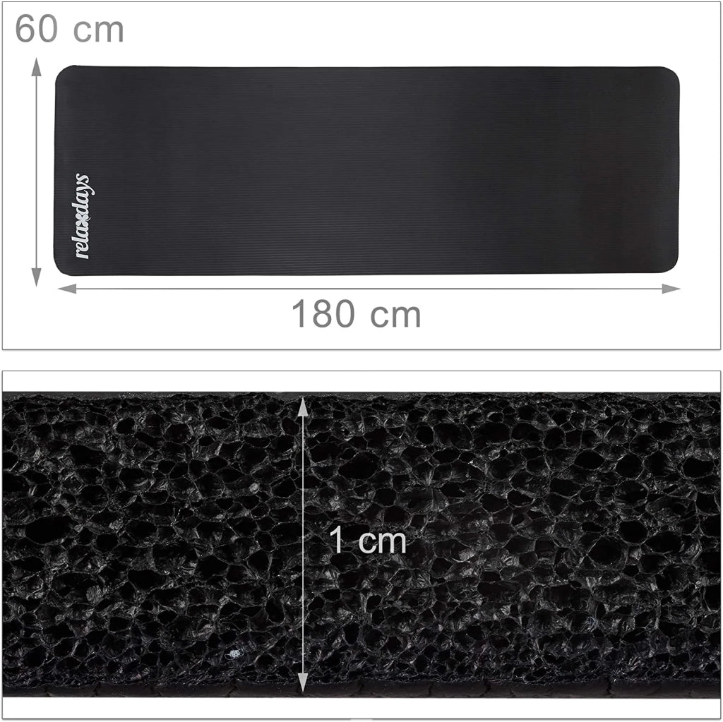 Tappetino yoga in gomma spessa 1 cm con tracolla per ginnastica pilates aerobica nero 13_0002843_3