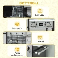 Cucina Giocattolo per Bambini 3-8 Anni in Legno con Accessori, Frigo, Lavandino e Manopole con Suoni, Marrone