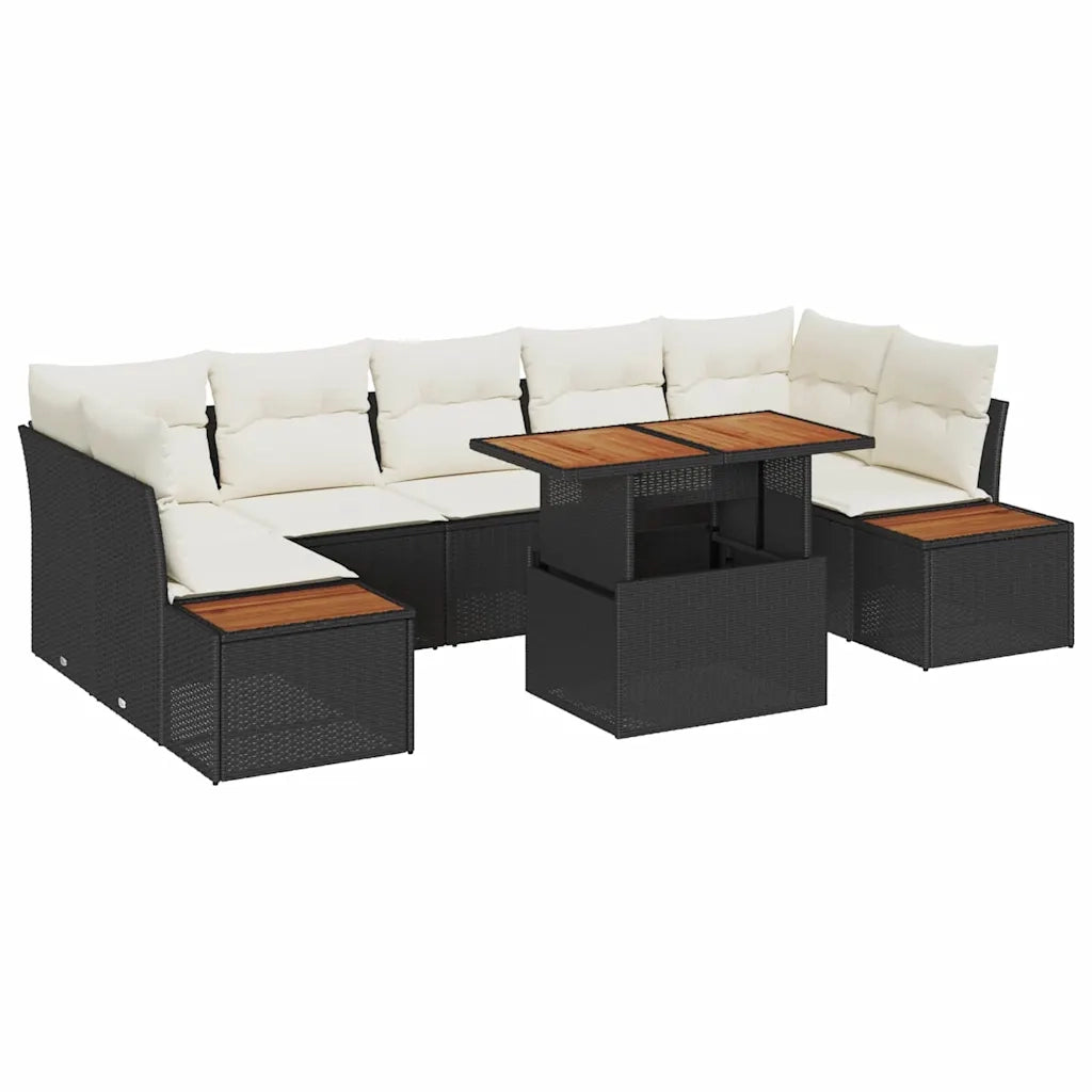 Set da Pranzo per Giardino con cuscino 8 pcs Nero e Beige 3350044