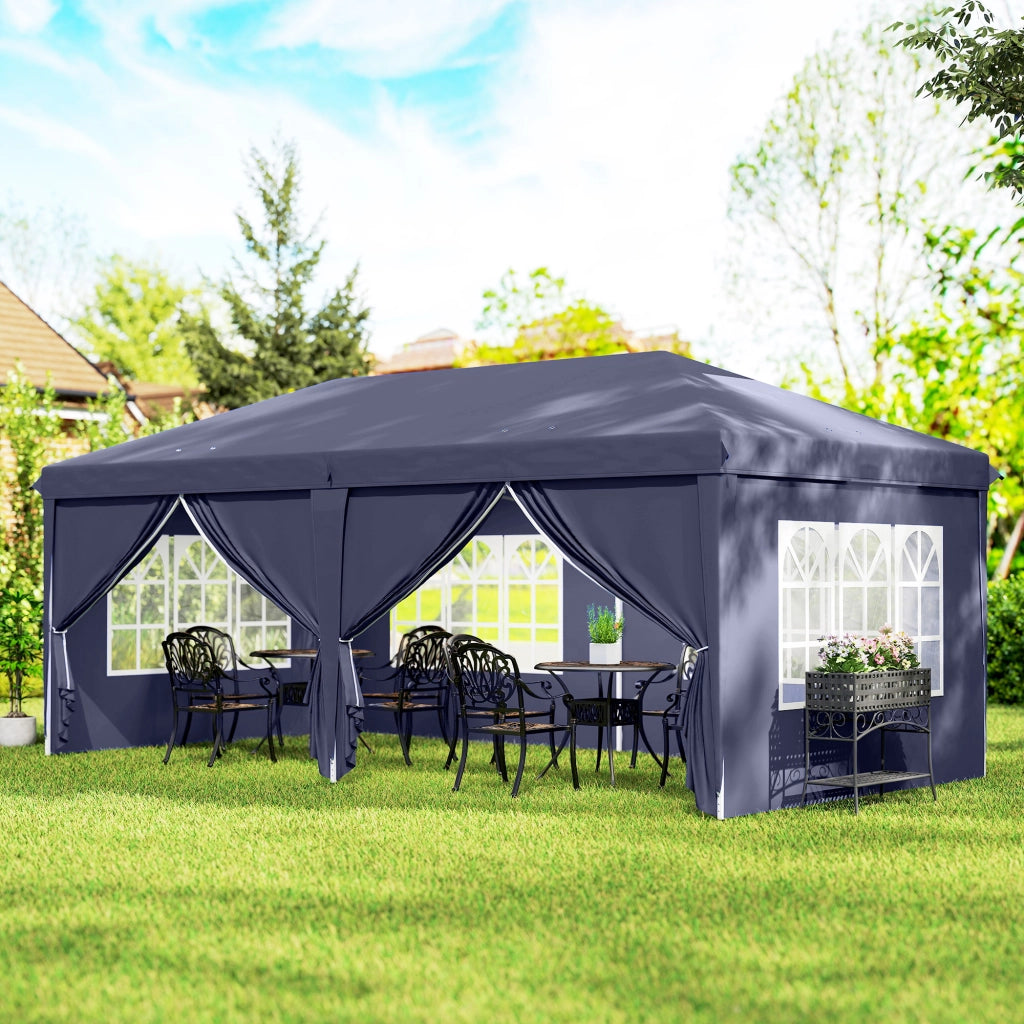 Gazebo 6x3 m Pieghevole da Giardino, in Acciaio e Poliestere con 6 Pannelli Laterali, Blu