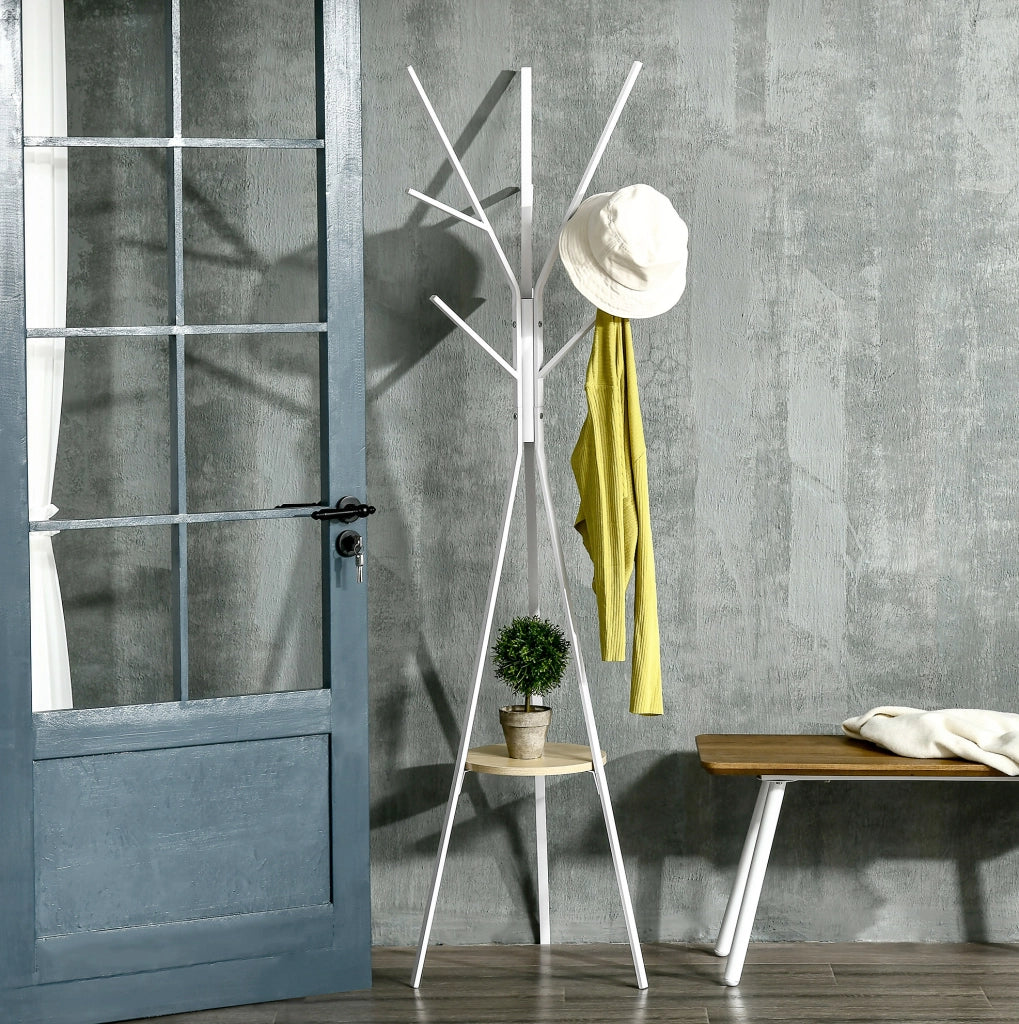 Appendiabiti da terra 45x45x180 cm in metallo bianco con ripiano, da montare