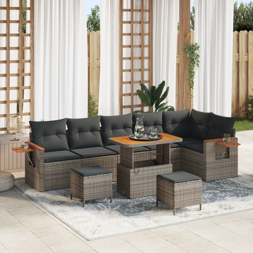 Set Divano Giardino  9 Pezzi con Cuscini Grigio Polyrattan Acacia