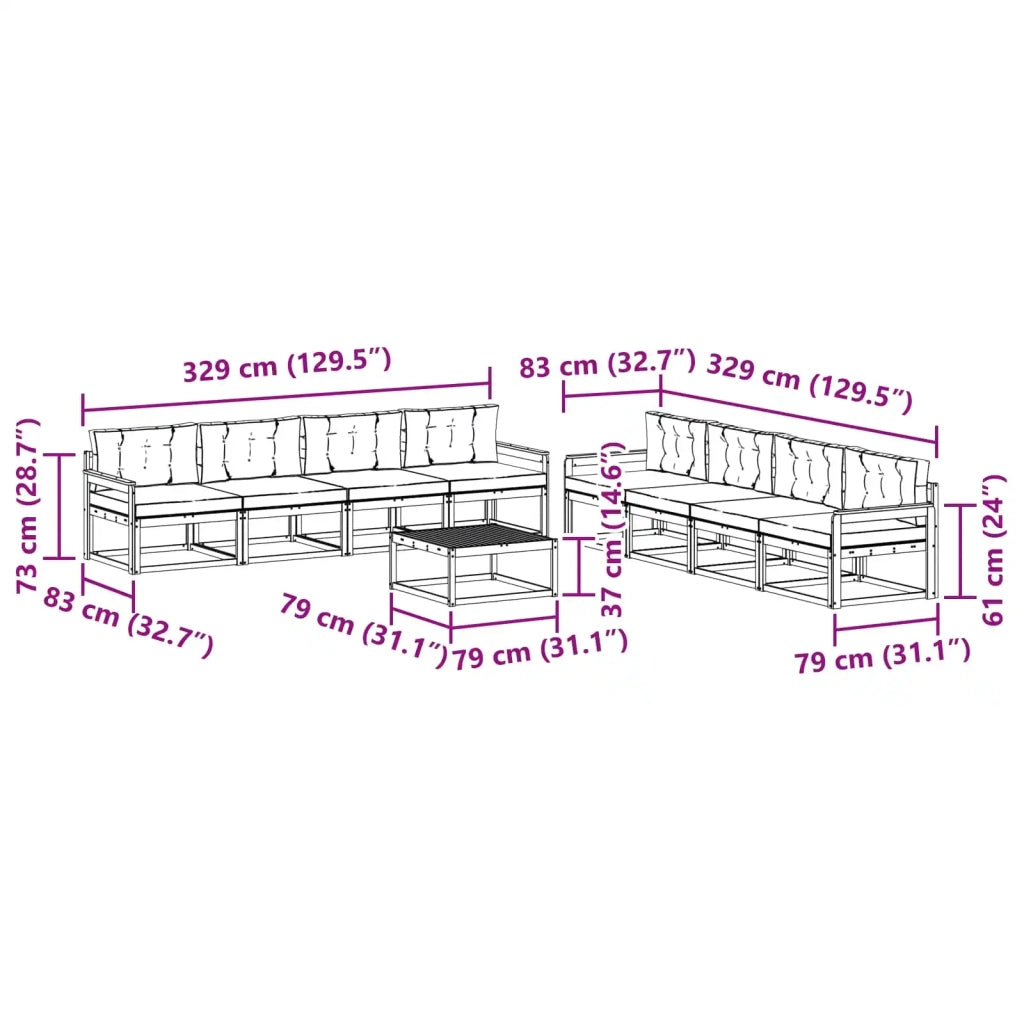 Set di divani da esterno 9 pz Bianco e Antracite Poliestere 3386226