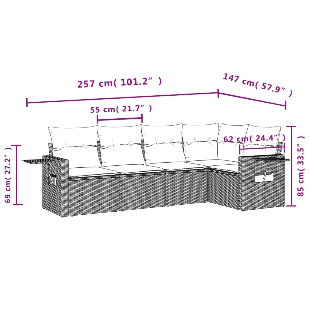 Set Divani da Giardino 5 pz con Cuscini in Polyrattan Nero 3252463