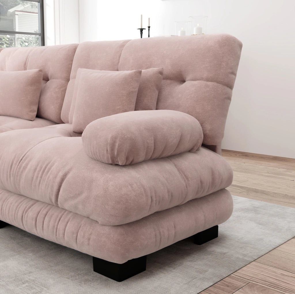 Divano modulare con seduta profonda in ciniglia rosa