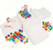 Blocchi da Arrampicata in Schiuma per Bambini, con Piscina di Palline, Set di 5 Pezzi per Arrampicata e Strisciamento, Set da Gioco da Interno per Bambini 3 Anni+ (Beige,Sherpa)