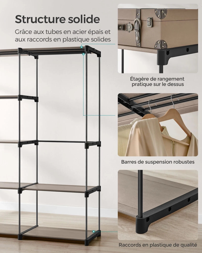 Armadio appendiabiti 43 x 138 x 182 cm 3 scomparti appendiabiti con ripiani grande capacità per camera da letto per adulti camera da letto per bambini soggiorno spogliatoio nero 12_0003977