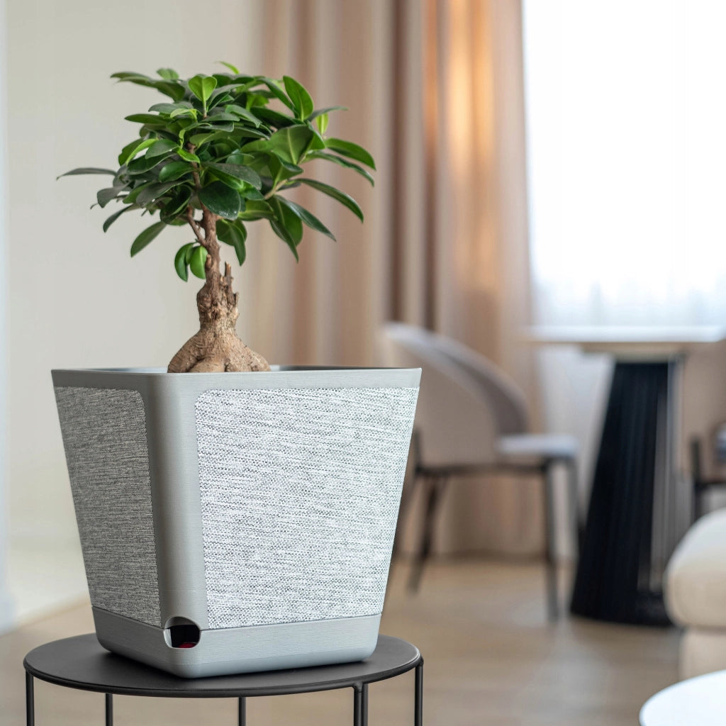 Coprivaso KADAX con supporto, quadrato, tessuto grigio fantasia, 24 cm