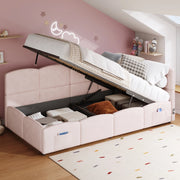 Letto a soppalco con contenitore idraulico velluto rosa 90x200 cm