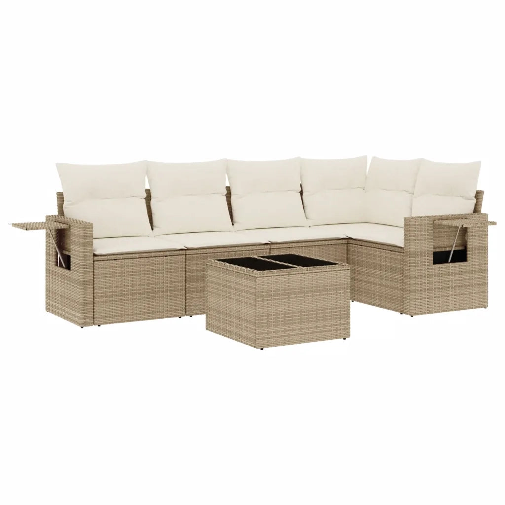 Set Divano da Giardino 6 pz con Cuscini Beige in Polyrattan