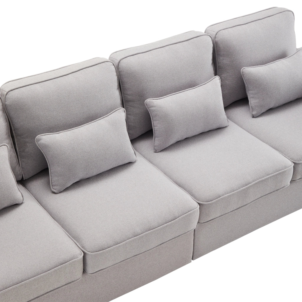 Divano 4 Posti in Tessuto con Braccioli e Cuscini ¨C MINIMAL ¨C Beige/Grigio/Verde