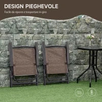Tavolino con 2 Sedie Set Mobili 3pz Pieghevole Regolabile Esterno Textilene Marrone