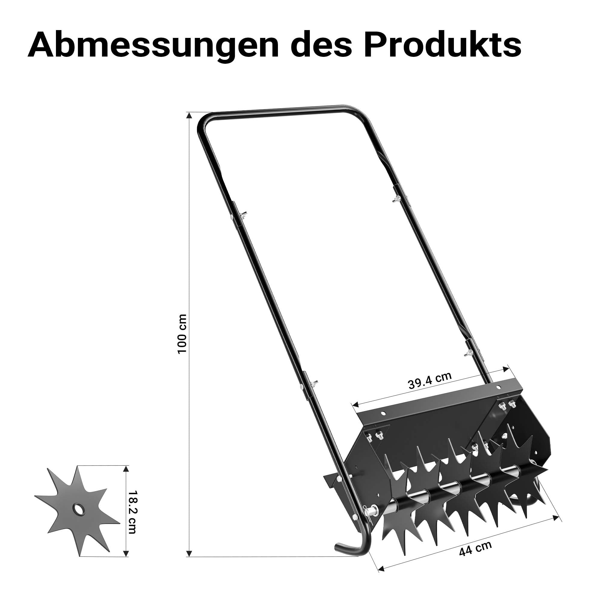 Arieggiatore prato a dischi, 44 x 20,3 x 100 cm cm manuale, con ripiano porta pesi, Aeratore prato giardino