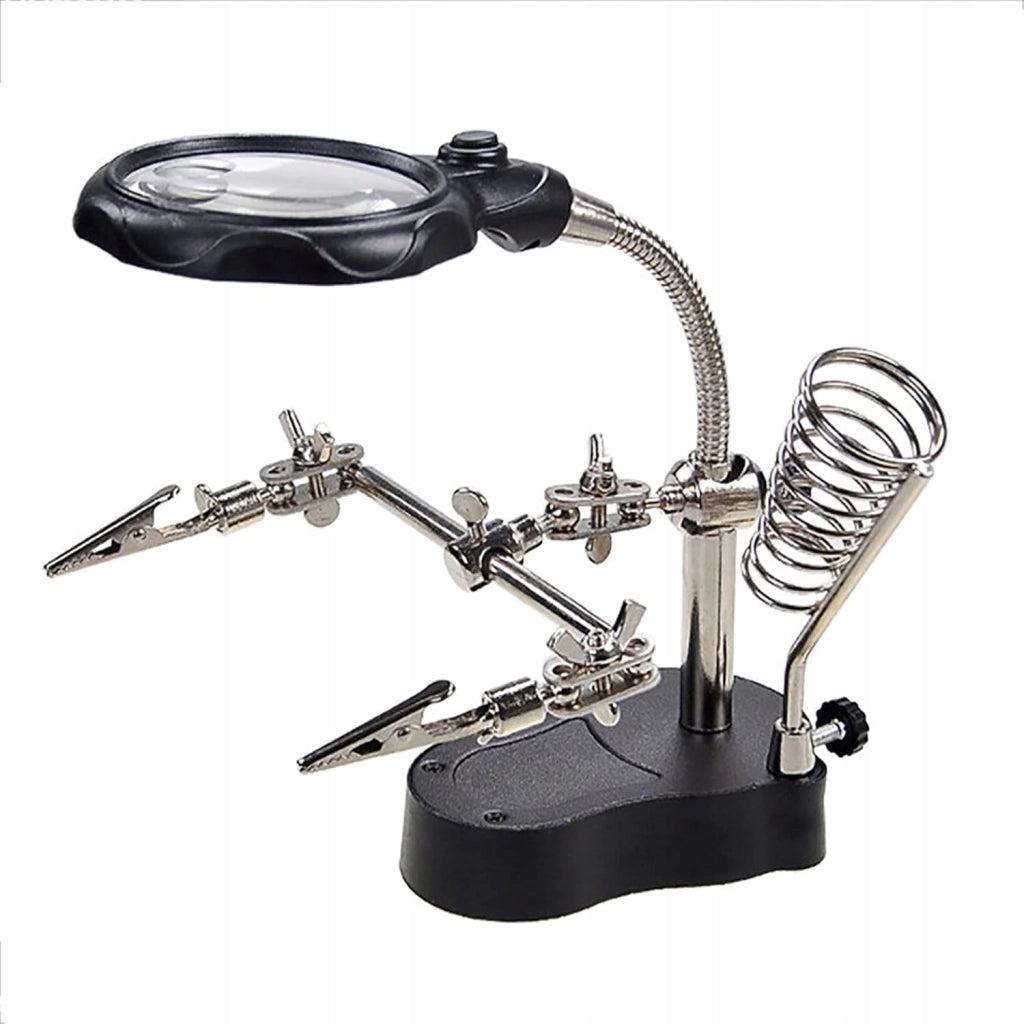 Supporto Terza Mano con Lente d'Ingrandimento TE-801 – Lente 3,5x e 12x | LED 2x | Base Stabile 10x6cm | Altezza 26cm