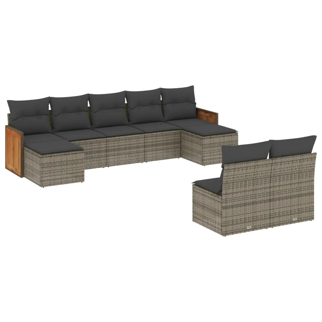 Set Divano da Giardino 9 pz con Cuscini Grigio in Polyrattan 3228055