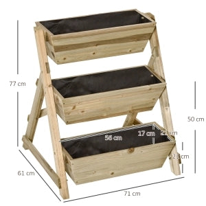 Fioriera a gradini in legno con 3 vaschette, 71x61x77 cm, colore naturale