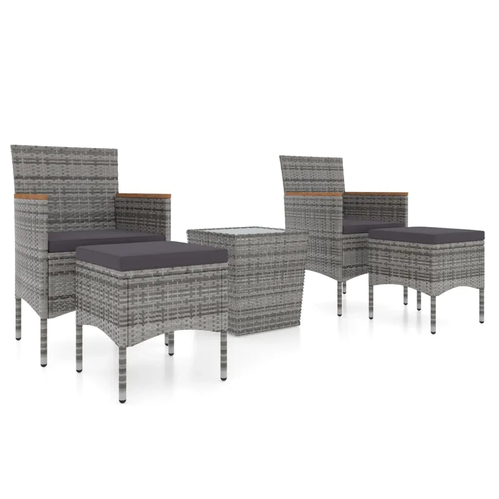 Set Bistrot da Giardino 5pz | Set Salotto da Giardino Polyrattan e Vetro Temperato Grigio