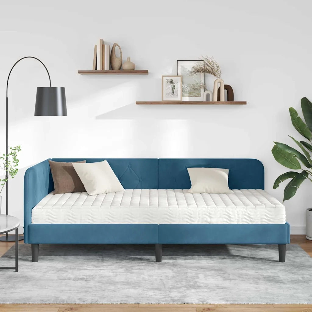 Letto singolo | Letto per adulti | Cornice del letto ad angolo Blu 90 x 190 cm Velluto