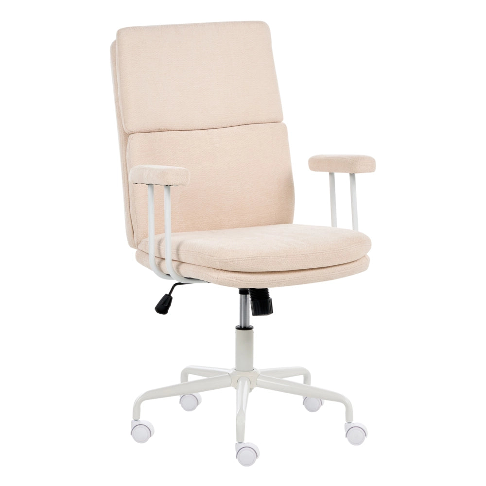 Sedia da ufficio per casa girevole, rivestita in tessuto, con sistema di bloccaggio della posizione reclinabile e altezza regolabile beige chiaro