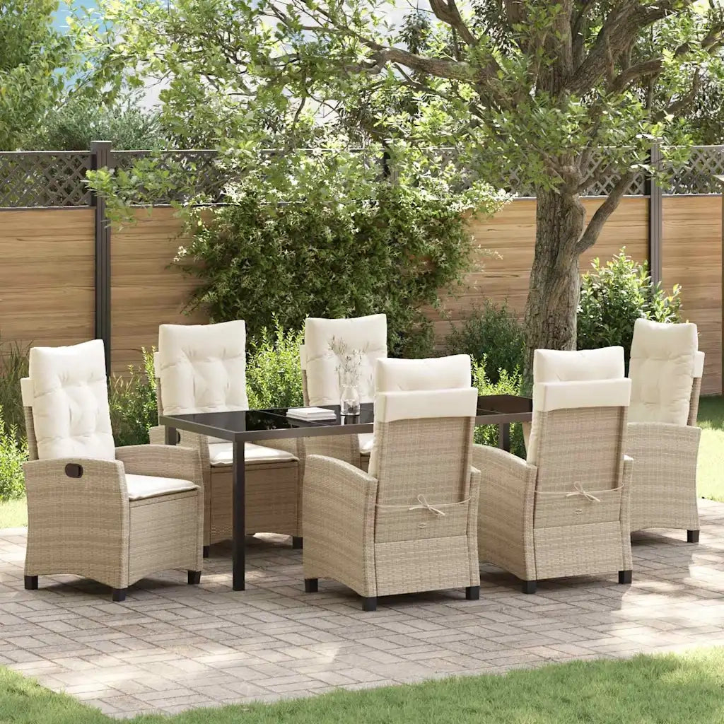 Set da Pranzo per Giardino con cuscino 7 pcs Beige polyrattan 3380398