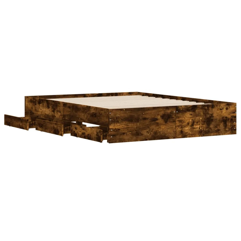 Letto matrimoniale | Letto per adulti | Giroletto con Cassetti Rovere Fumo 140x190 cm Legno Multistrato