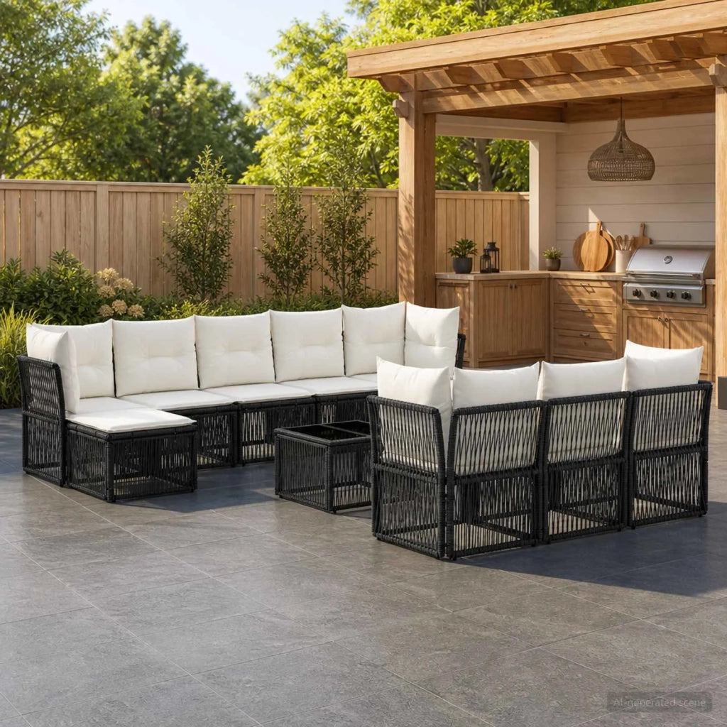 Set Divano da Giardino 11 pcs Nero polyrattan 3434371