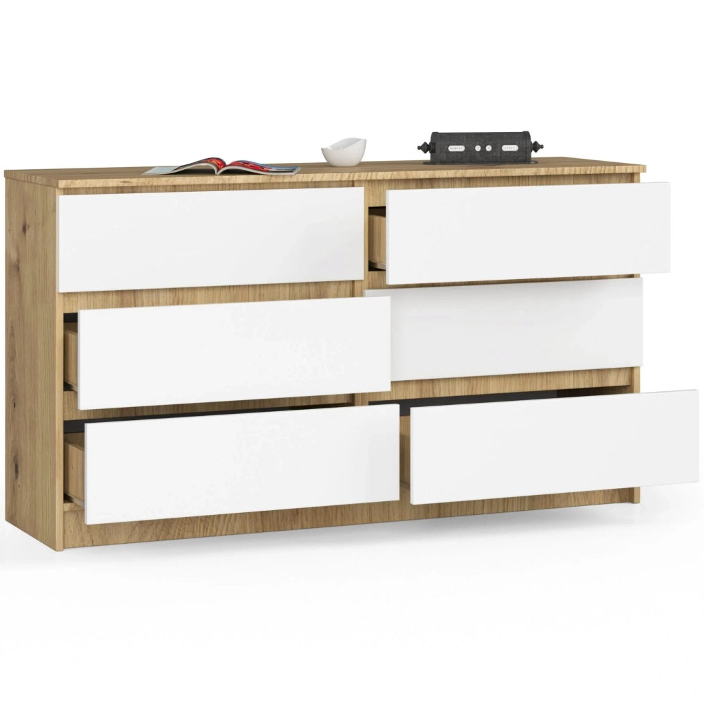 Cassettiera AKORD K140 Quercia Artisan 138 cm 6 cassetti inserto frontale Bianco 138x40x77 cm