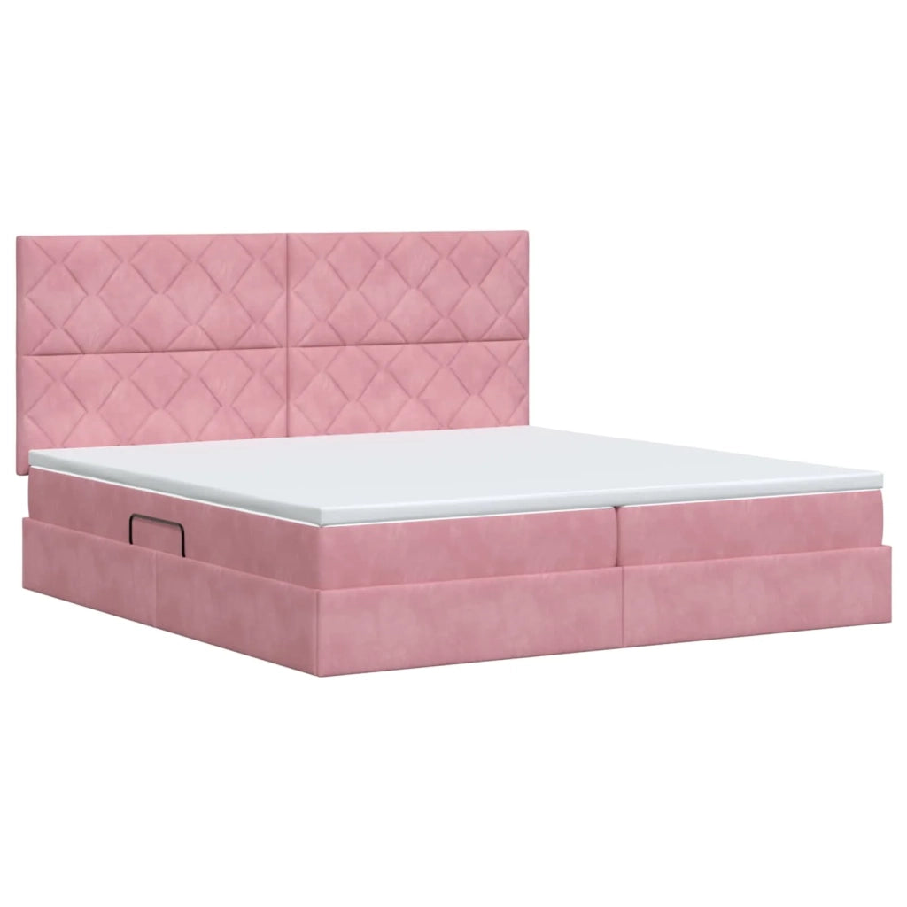 Letto con contenitore e materasso Rosa 200 x 200 cm Velluto 3459776