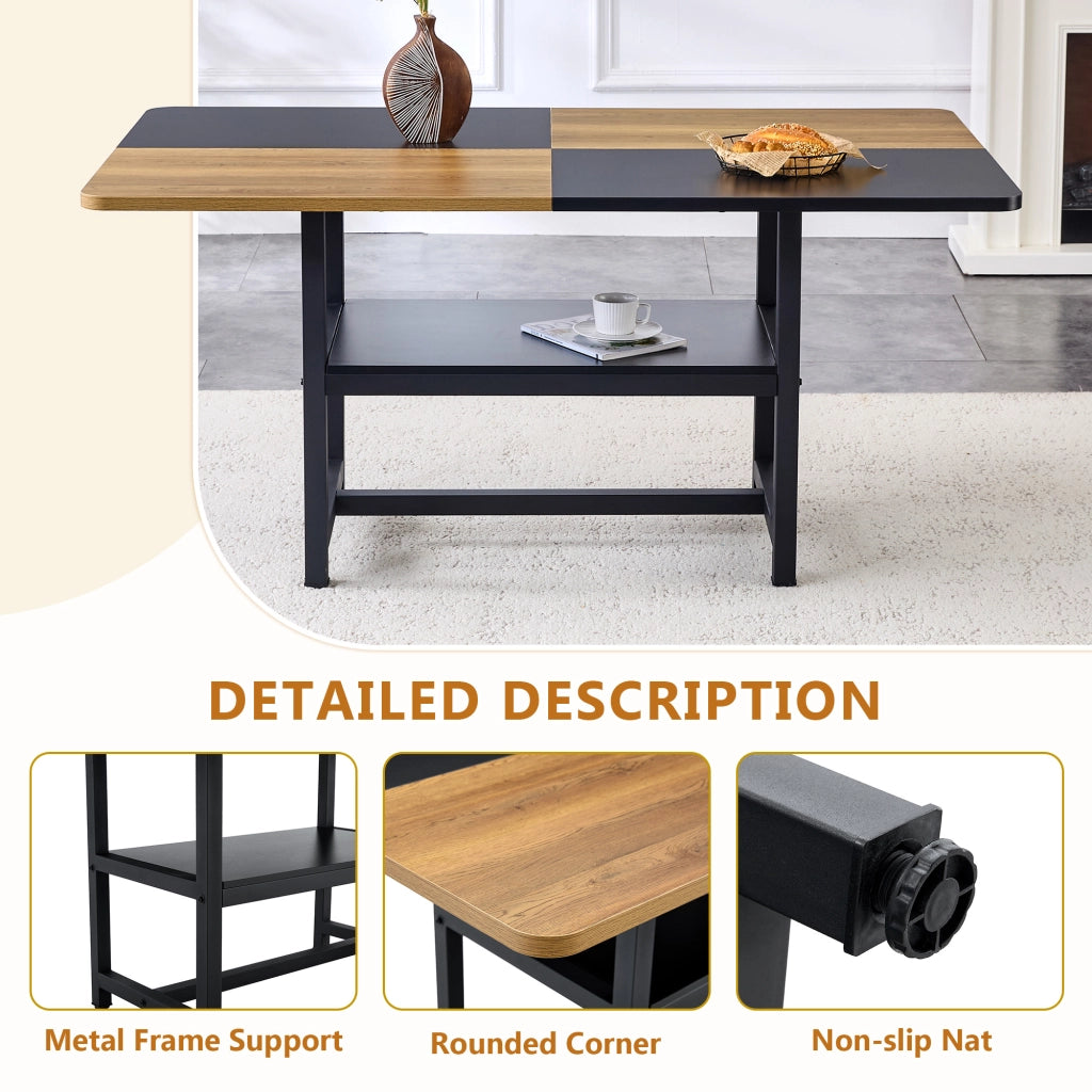 Tavolo da pranzo per 4 persone con ripiano contenitore e 4 sedie stile moderno in MDF e metallo marrone nero 160 cm