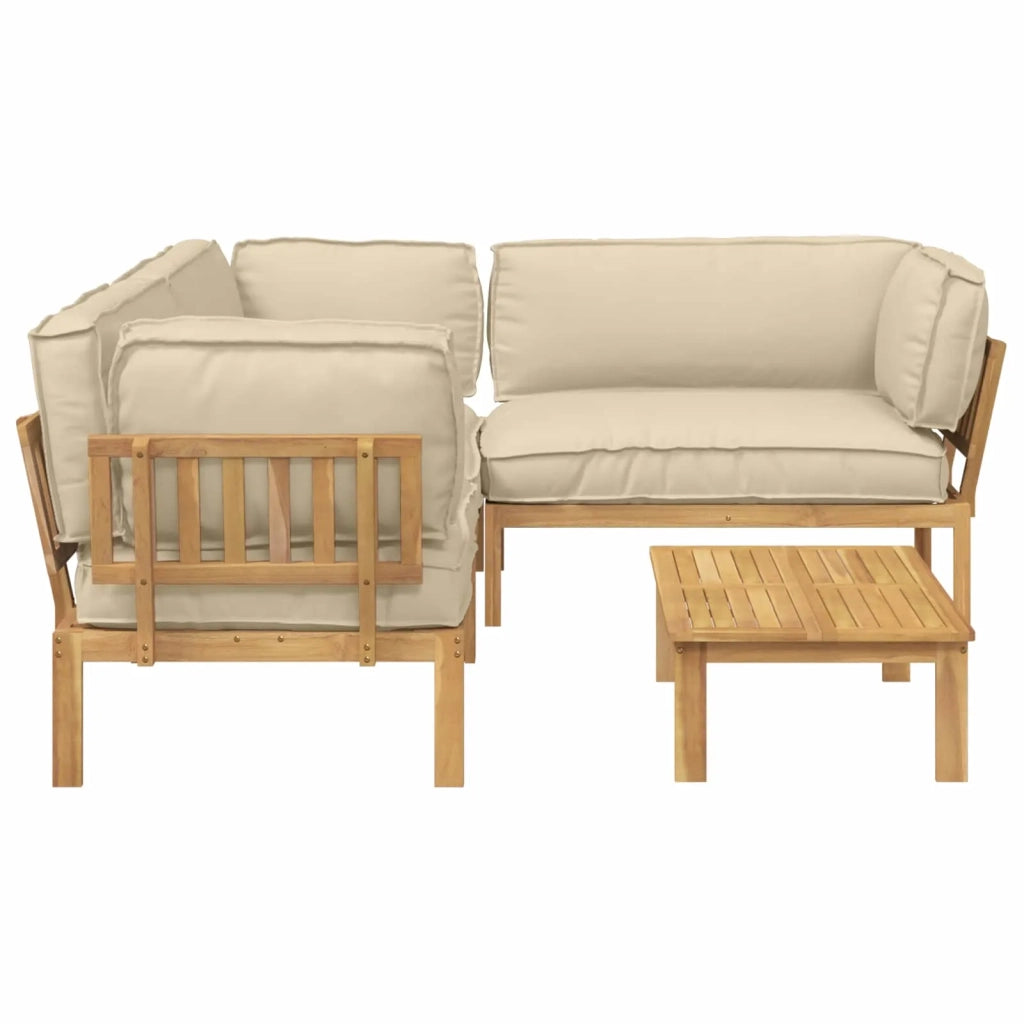 Set di divani con cuscino 4 pcs Beige Legno di Acacia Massello 3418367