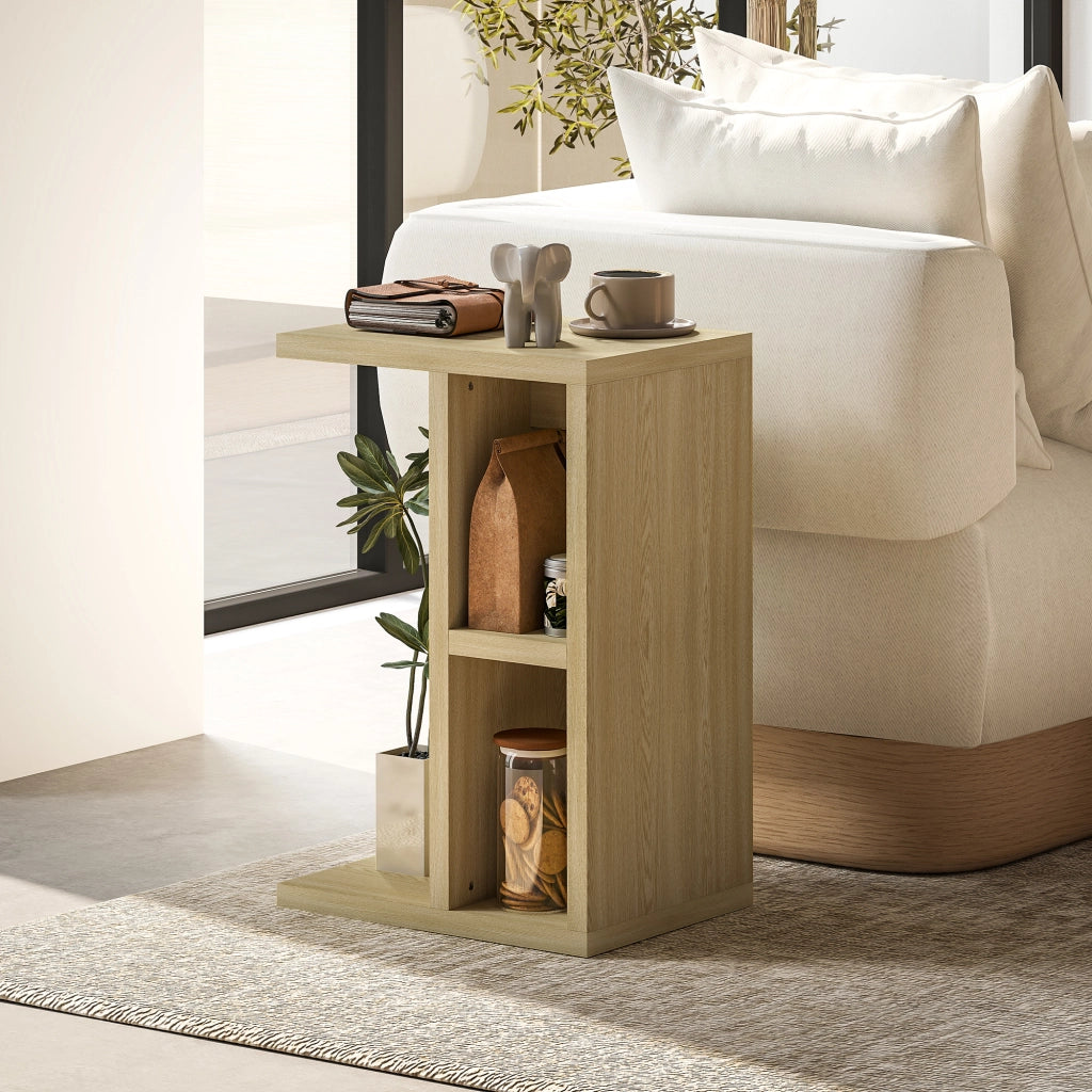 Tavolino a C con 2 ripiani aperti ¨C Zephmum ¨C 40x29.8x60 cm, effetto rovere