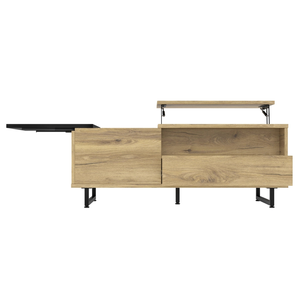 TAVOLINO ALZA PIANO 103,5x50x27,5 cm NATURALE METALLO CON LED