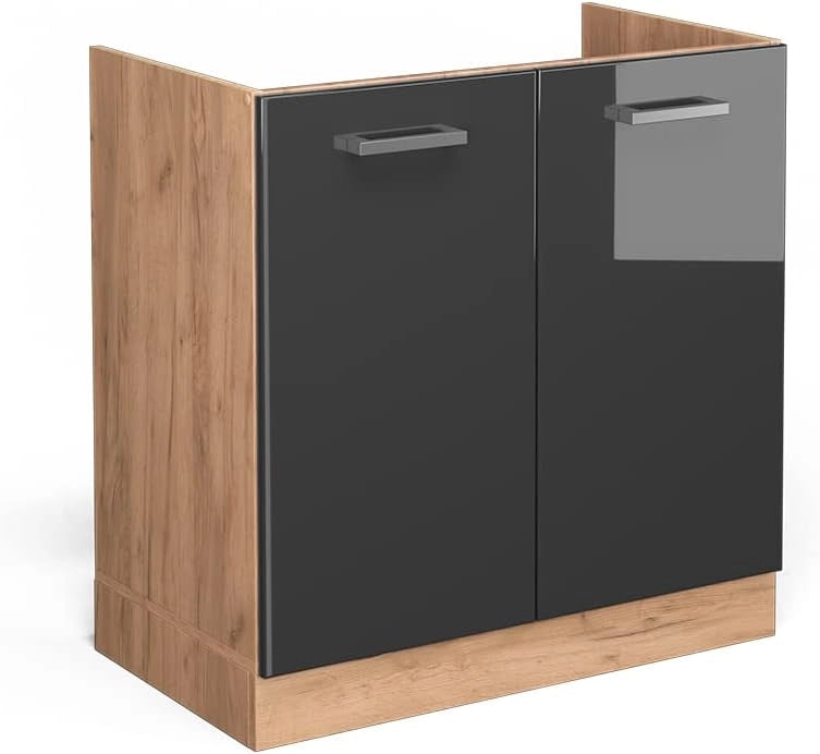 Mobile lavello cucina R-Line, Antracite lucido, 80 cm senza piano di lavoro, per la libera combinazione all'interno di sistemi cucina modulari