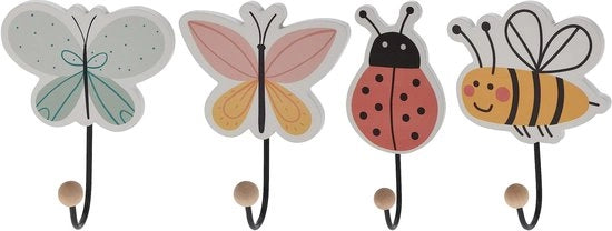 Set di appesi per bambini da parete in legno - 4 pezzi - Motivi animali - Appesi per bambini - Norma CE