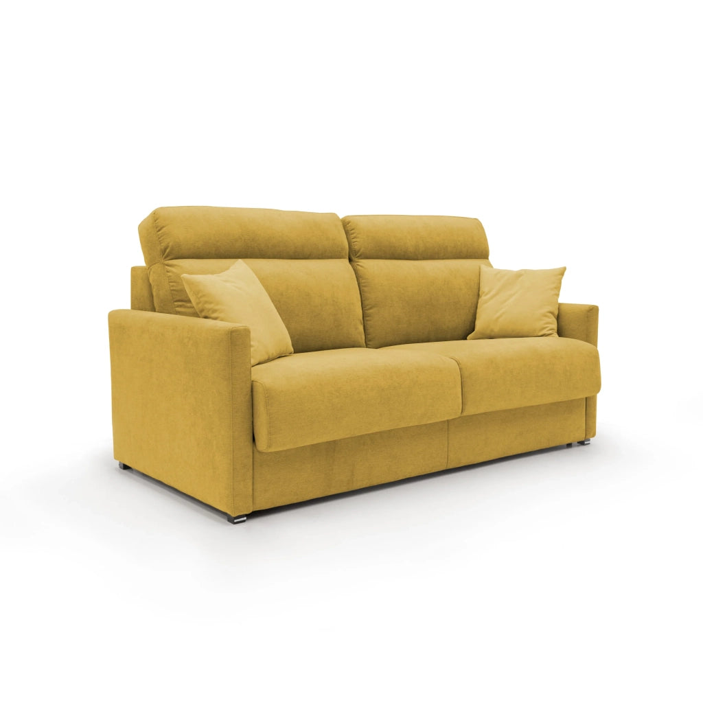 Margot Divano letto matrimoniale con schienale morbido alto in tessuto T02 196 cm (mat. 160x197) giallo