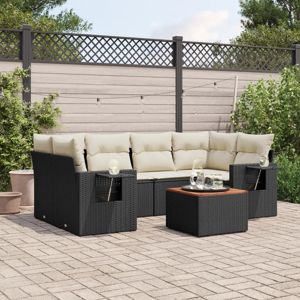Set Divani da Giardino con Cuscini 7pz Nero Polyrattan 3224460