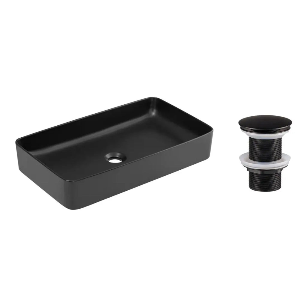 Lavabo rettangolare da appoggio 61x34 cm nero opaco con piletta click-clack nera inclusa