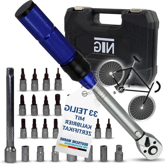 Chiave per momenti per bicicletta e motocicletta 1-4 pollici 5-25 Nm - Estensore per bicicletta e motocicletta - 23 bit - 6 viti - Certificato di calibrazione - Numero di serie individuale