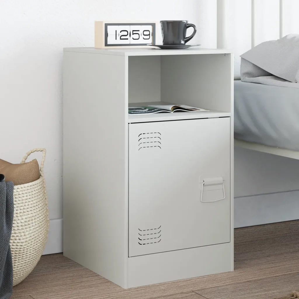 Comodino | Armadio da Notte | Mobiletto da notte Bianco 34,5x39x62 cm in Acciaio