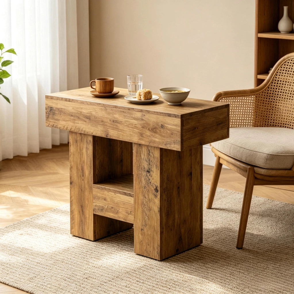 Tavolino laterale stretto a 2 ripiani in MDF marrone; 80 x 30 cm