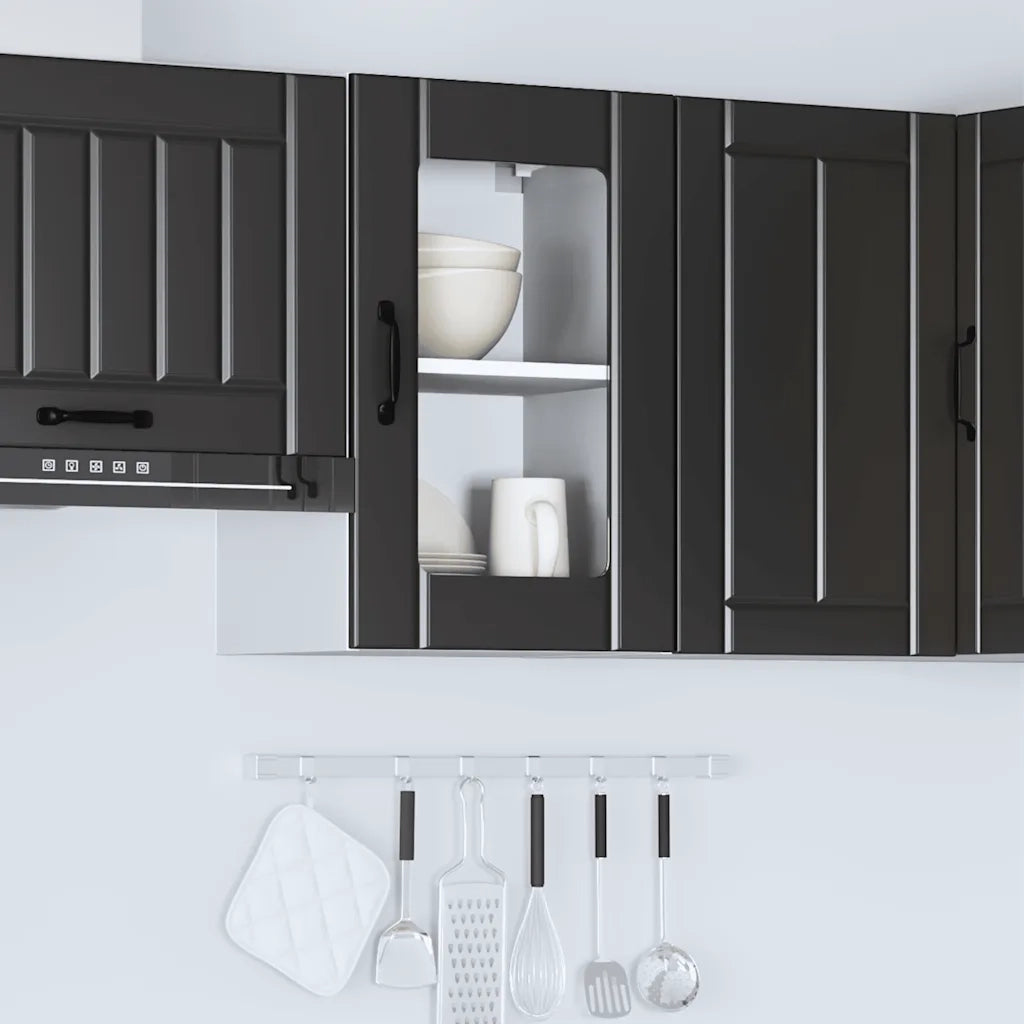 Pensile da Cucina con Porta in Vetro Lucca Nero 853768