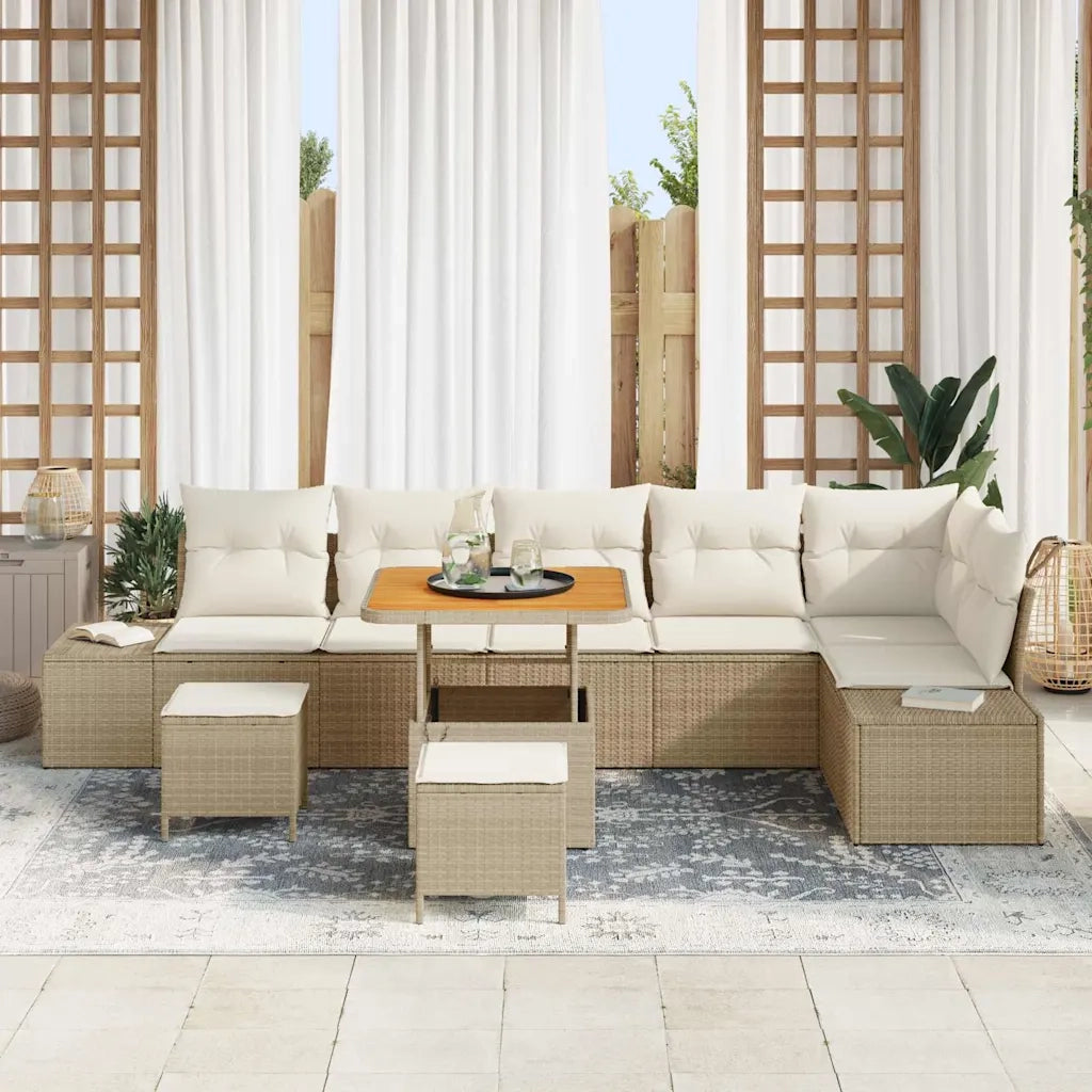 Set Divano da Giardino con cuscino 9 pcs Beige polyrattan