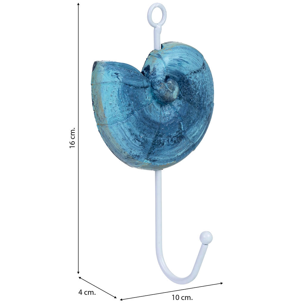 Appendiabiti da parete in legno blu a forma di conchiglia, 10x4x16h cm
